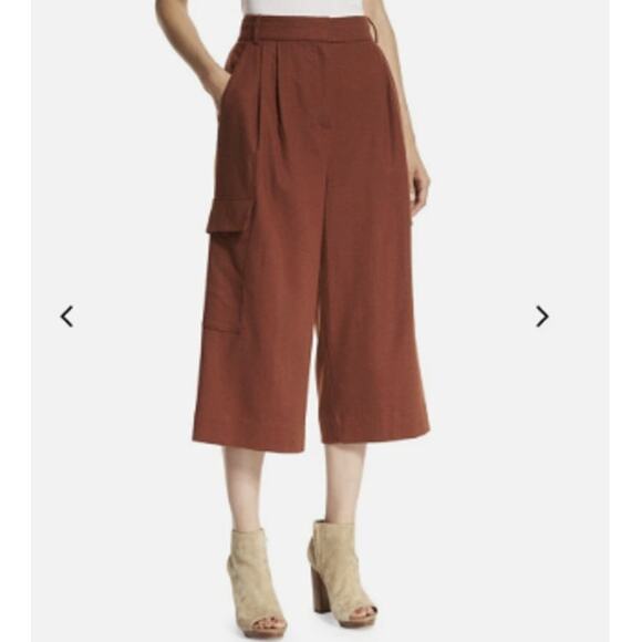 Tibi Owen Twill Cropped Wide Leg Cargo Pants Womens Size 10 Wool Blend Rust Fall - Picture 1 of 5